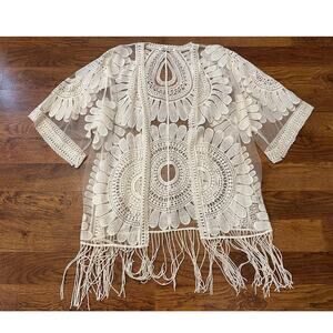 Jealous Tomato Bohemian Lace Kimono Ivory Women’s Size M/L – Festival Boho Style